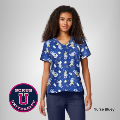 Cherokee Women's Nurse Bluey Print Scrub Top 1