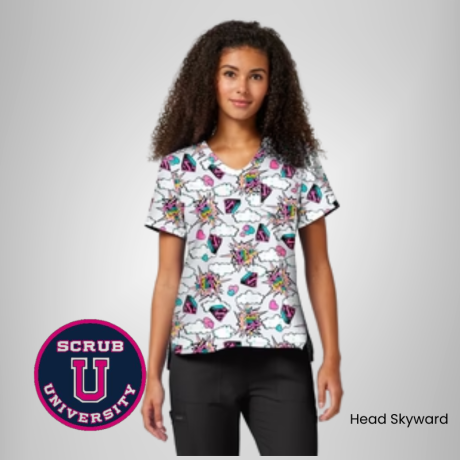 Cherokee Women's Head Skyward Print Scrub Top 1