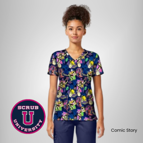 Cherokee Women's Comic Story Print Scrub Top 1