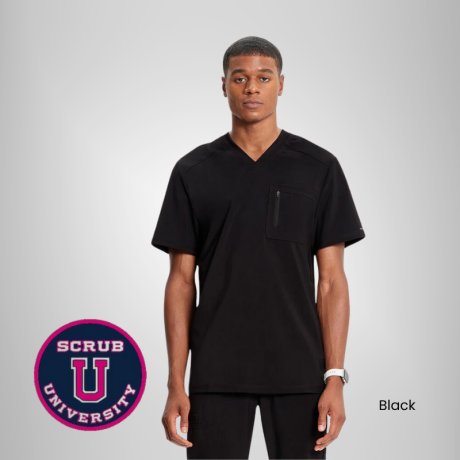 Infinity Men's V-Neck Knit Panel Solid Scrub Top 1